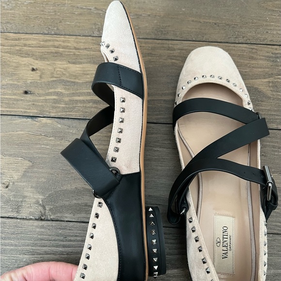 Valentino Suede Rockstud Strappy Soul Ballet Flats - Picture 7 of 11